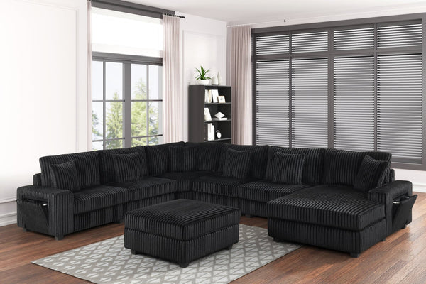 Bazooka Black 7-Piece Sectional Sofa front view showing full seating