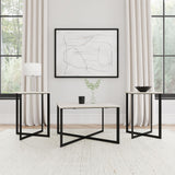 Tobin marble top coffee table with black crisscross iron base
