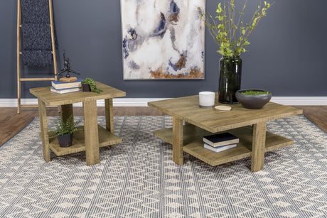 Dawn 2-piece round coffee and end table set mango brown front view