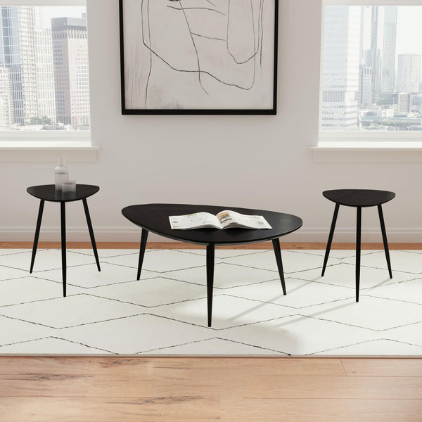 Odessa 3-piece black mango wood and iron triangular coffee and end table set