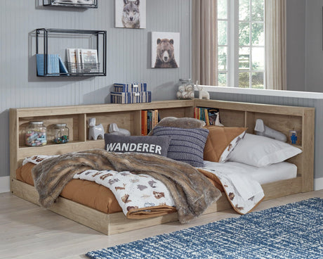 Oliah Natural Full Bookcase Storage Bed front view