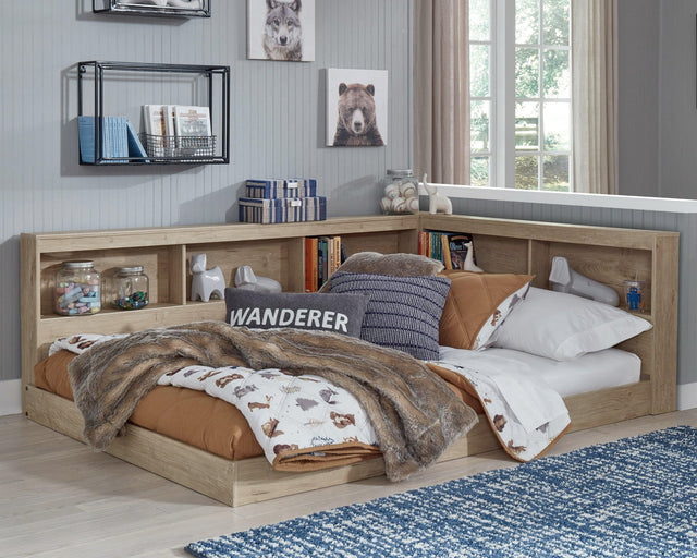 Oliah Natural Full Bookcase Storage Bed front view
