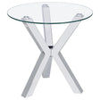 Kenzie round tempered glass top end side table with chrome frame front view