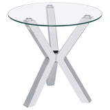 Kenzie round tempered glass top end side table with chrome frame front view