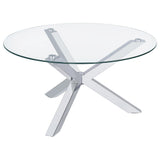 Kenzie coffee table round tempered glass top chrome base front view
