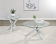 Kenzie 2-piece round coffee and end table set with chrome frame and glass tops