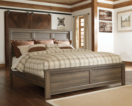 Juararo Dark Brown King Panel Bed front angle