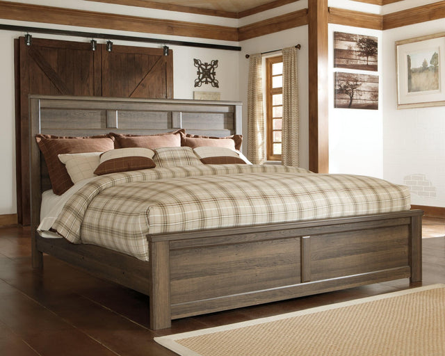 Juararo Dark Brown King Panel Bed front angle