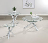 Kenzie 3-piece Round Coffee and End Table Set with Chrome Frame, front view