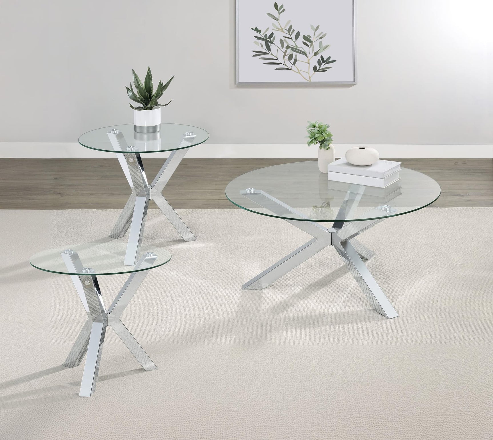 Kenzie 3-piece Round Coffee and End Table Set with Chrome Frame, front view