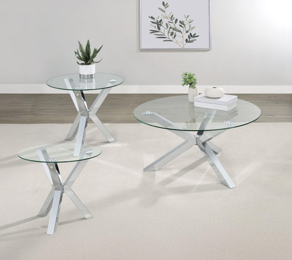 Kenzie 3-piece Round Coffee and End Table Set with Chrome Frame, front view