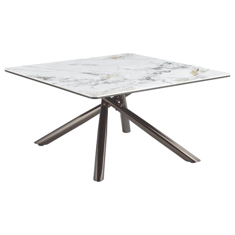 Carvell Square Coffee Table top view showing mirage white sintered stone