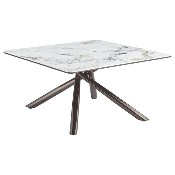Carvell Square Coffee Table top view showing mirage white sintered stone