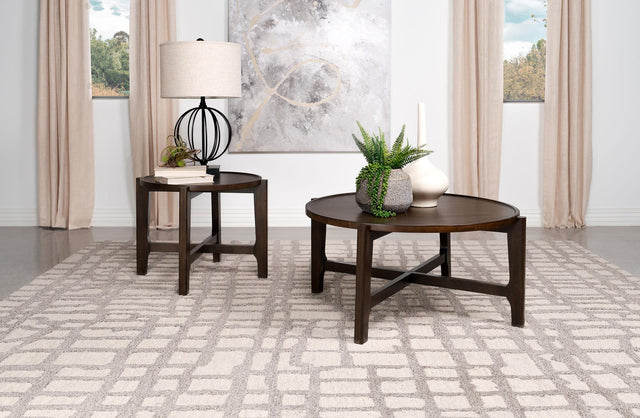 Cota 2-piece solid wood coffee and end table set dark brown front view