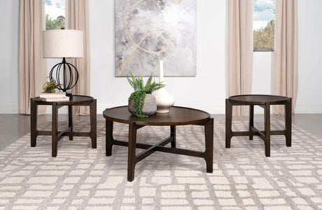 Cota 3-piece solid wood coffee and end table set dark brown - front view