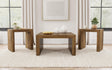 Odilia 3-piece auburn solid wood coffee and end table set front view