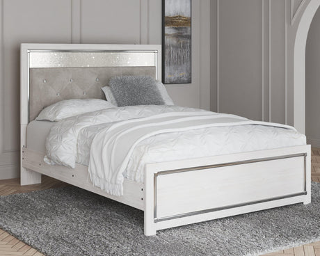 Altyra White Queen Upholstered Panel Bed front angle