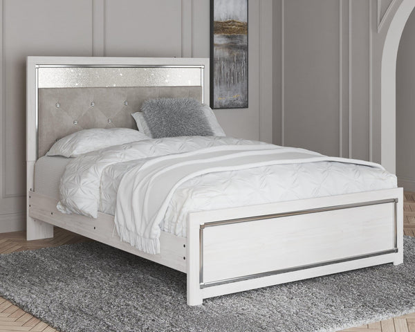 Altyra White Queen Upholstered Panel Bed front angle