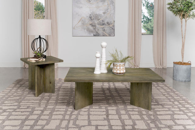Andando 2-piece Mango Wood Coffee and End Table Set with coffee table angled front view