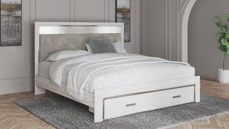 Altyra White King Upholstered Storage Bed front angle