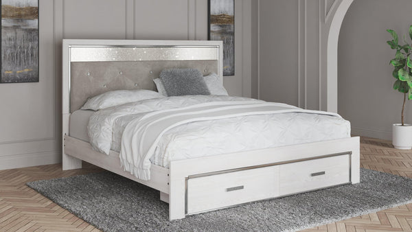 Altyra White King Upholstered Storage Bed front angle