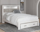 Altyra White Queen Upholstered Bookcase Bed with Storage front angle