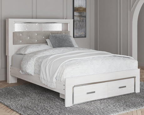 Altyra White Queen Upholstered Bookcase Bed with Storage front angle
