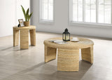Artina 2-piece rattan coffee and end table set natural, angled front view
