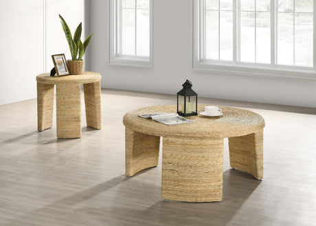 Artina 2-piece rattan coffee and end table set natural, angled front view