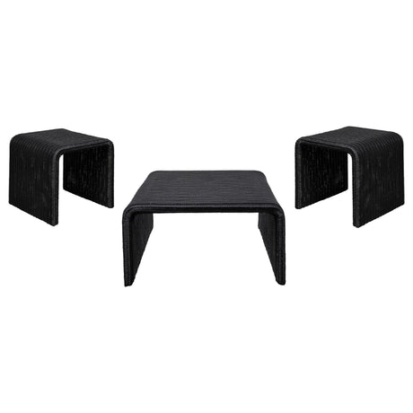 Cahya 3-piece black rattan coffee and end table set, side angle