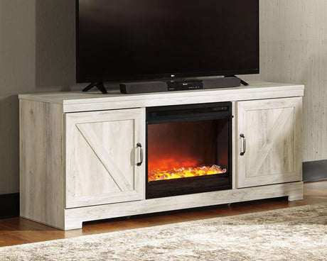 Bellaby Whitewash 63 inch TV Stand with Electric Fireplace - front view