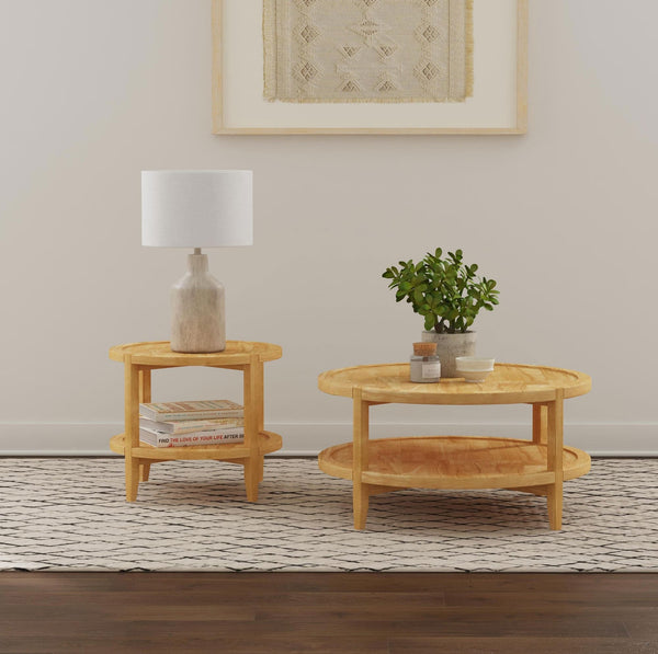 Camillo round coffee table maple finish front view