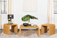 Cahya 3-piece rattan coffee and end table set in natural finish, front view