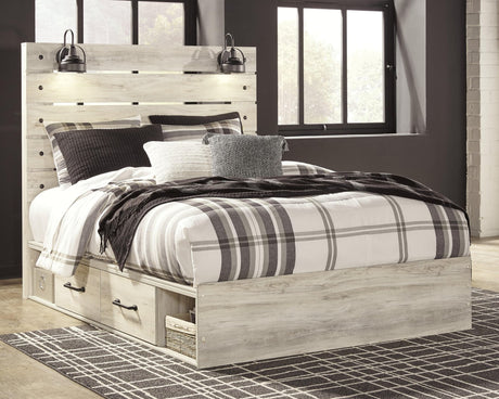 Cambeck Whitewash Queen Panel Bed with 4 Storage Drawers front view