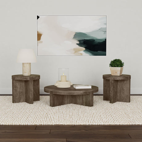 Kinkaid solid mango wood coffee table in brown, front angle