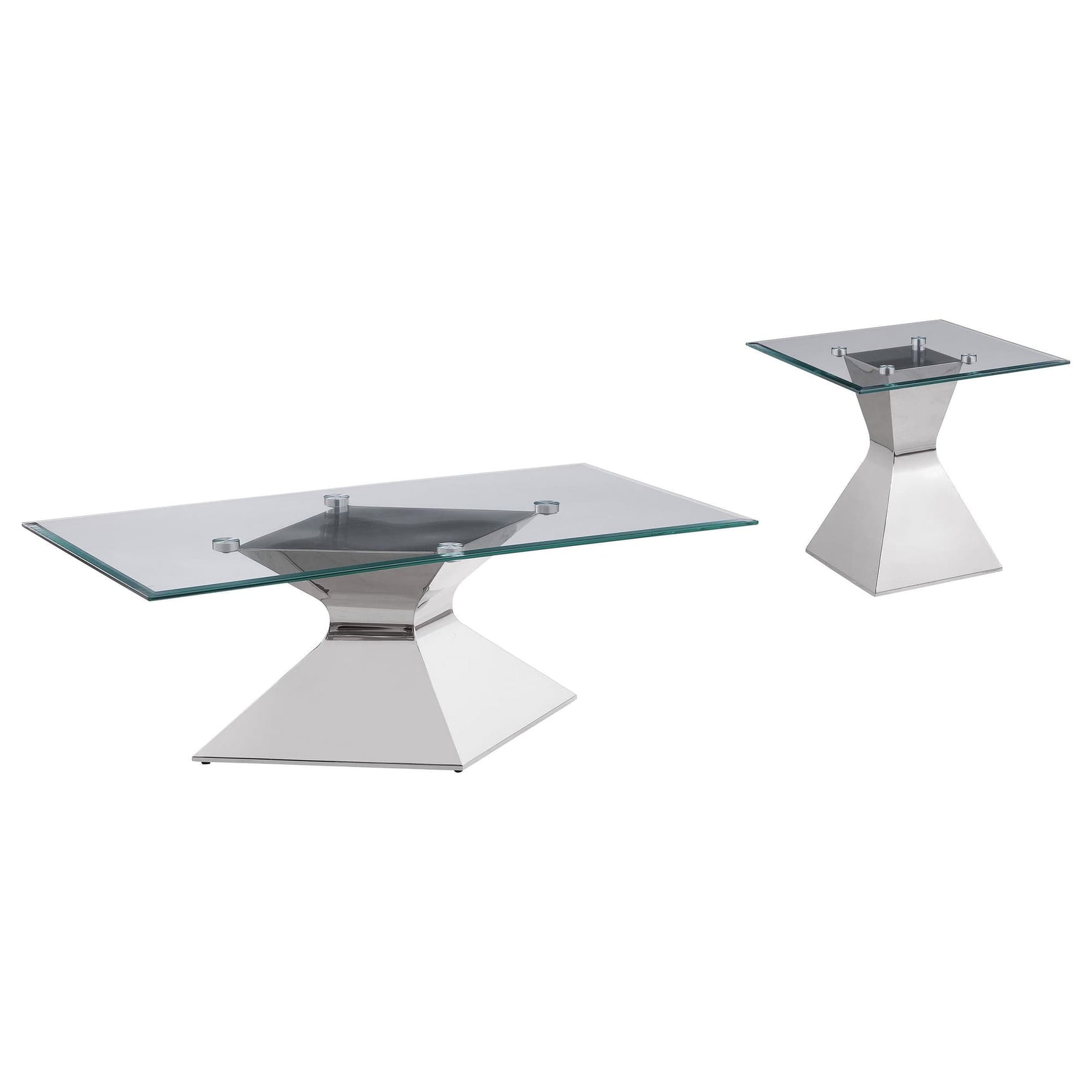 Jenny 2-piece contemporary coffee and end table set in chrome, front view