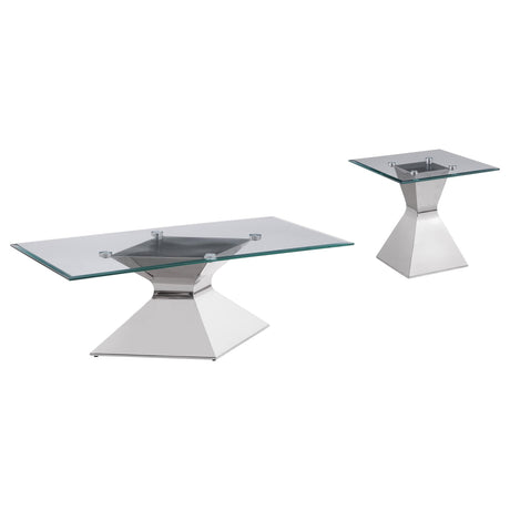 Jenny 2-piece contemporary coffee and end table set in chrome, front view
