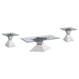 Jenny 3-piece rectangular coffee and end table set in chrome with glass tops, front view
