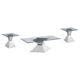 Jenny 3-piece rectangular coffee and end table set in chrome with glass tops, front view