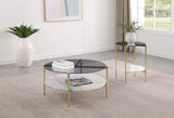 Jonelle 2-piece coffee and end table set with smoked tempered glass top and gold frame