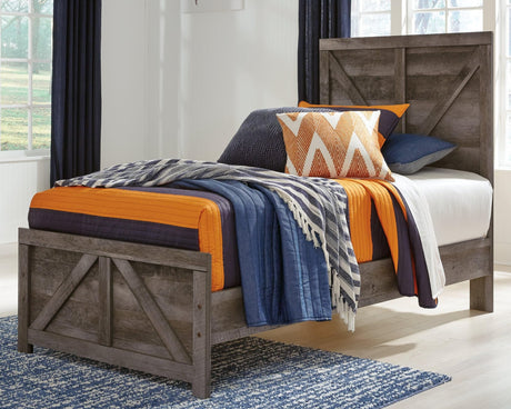 Wynnlow Gray Twin Crossbuck Panel Bed front view