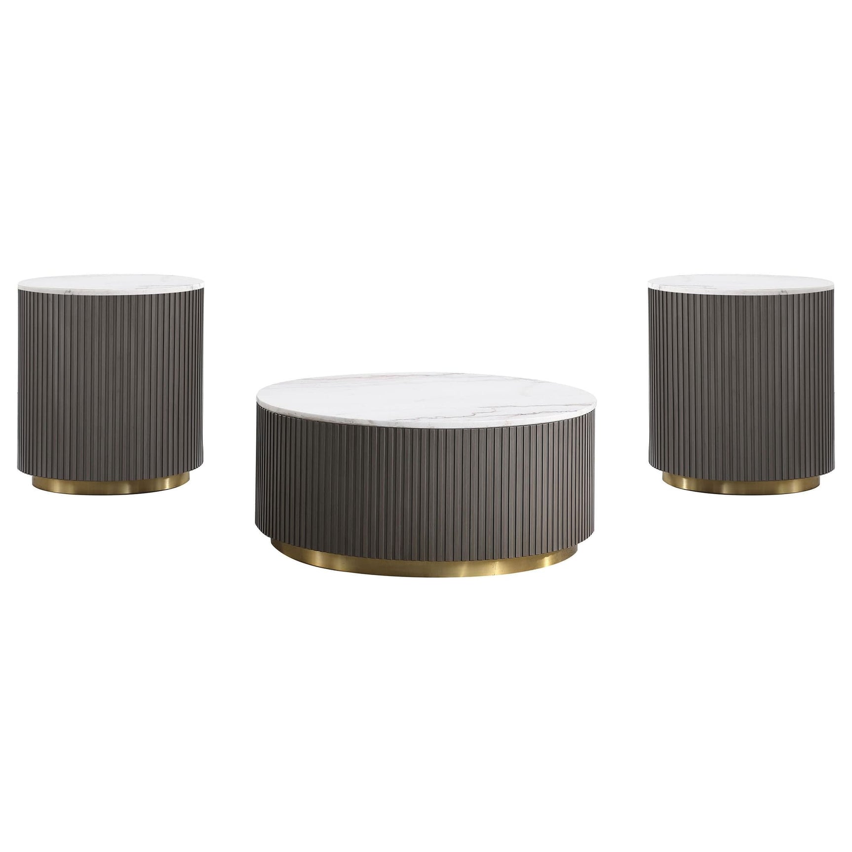Jason 3-piece Round Marble Coffee and End Table Set front view