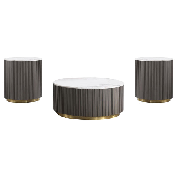 Jason 3-piece Round Marble Coffee and End Table Set front view