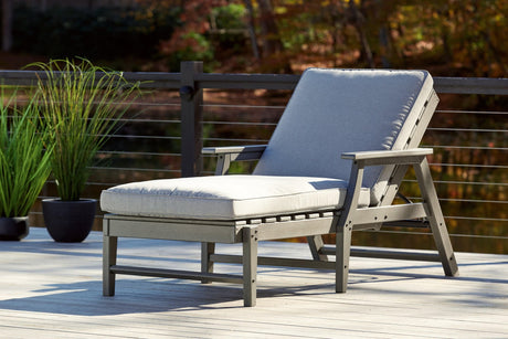 Visola Gray outdoor chaise lounge front angle with cushion