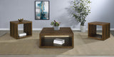 Frisco 3-piece coffee and end table set in dark pine finish, front view