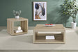 Frisco 2-piece Coffee and End Table Set with distressed pine finish, front view