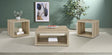 Frisco 3-piece coffee and end table set in distressed pine, front view showing coffee table and end table