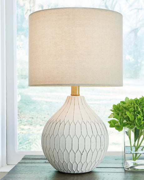 Wardmont Ceramic White Table Lamp with drum shade front view
