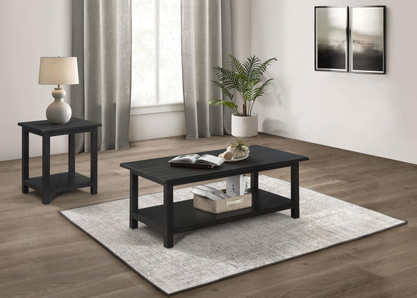 Payne 2-piece coffee and end table set front view in distressed Java finish