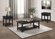 Payne 3-piece coffee table and 1-drawer end table set, angled front view